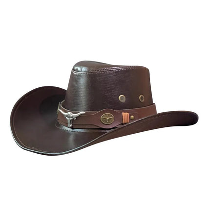 Faux Leather Western Cowboy Hat — Vintage Panama Sombrero Jazz Cap for Men & Women
