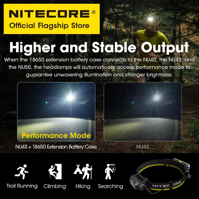 NITECORE 18650 Battery Extension Case - Li-ion Power Bank Charger for NU40 NU43 NU50 Headlamps
