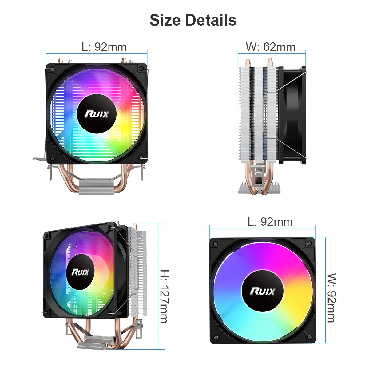 Ruix X2000 RGB CPU Air Cooler — 2 Heatpipe Radiator with 3-Pin Quiet Fan for Intel LGA 115X/1200/1700 & AMD AM4/AM5