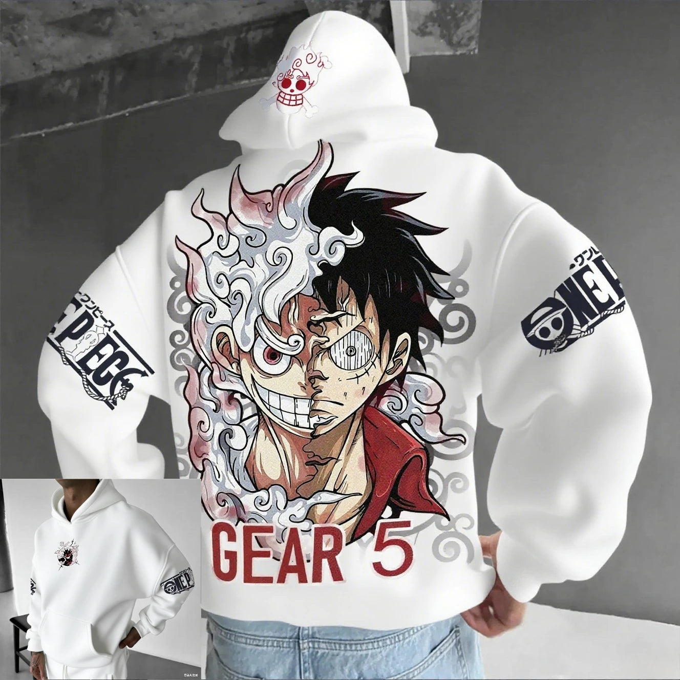 One Piece Luffy Gear 5 Nika Hoodie – Anime Streetwear Pullover Sweatshirt for Men & Women