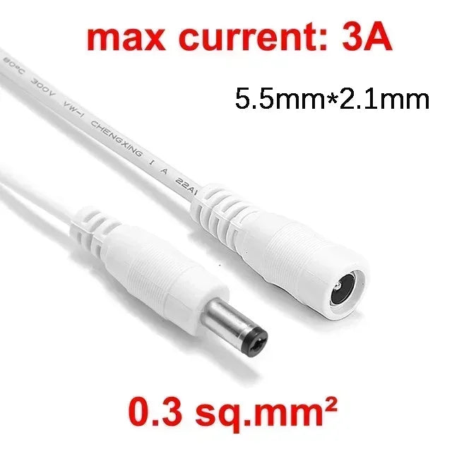 DC Power Extension Cable - 5.5x2.1mm Male Female Jack Cord for LED Strip, CCTV Camera & 5V/12V Devices