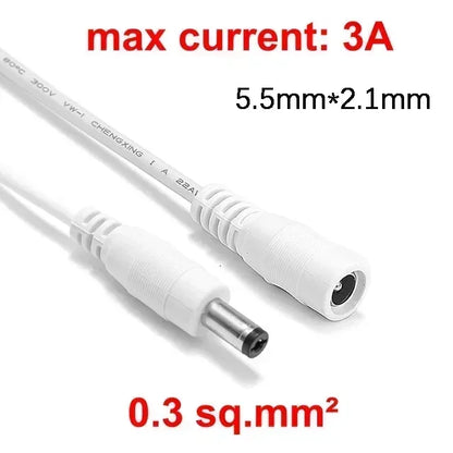 DC Power Extension Cable - 5.5x2.1mm Male Female Jack Cord for LED Strip, CCTV Camera & 5V/12V Devices