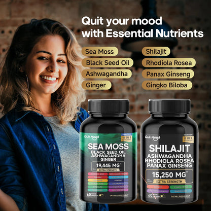Sea Moss & Shilajit Supplement Bundle – 120 Capsules with Black Seed Oil, Ashwagandha, Ginger, Burdock Root, Turmeric & Black Pepper