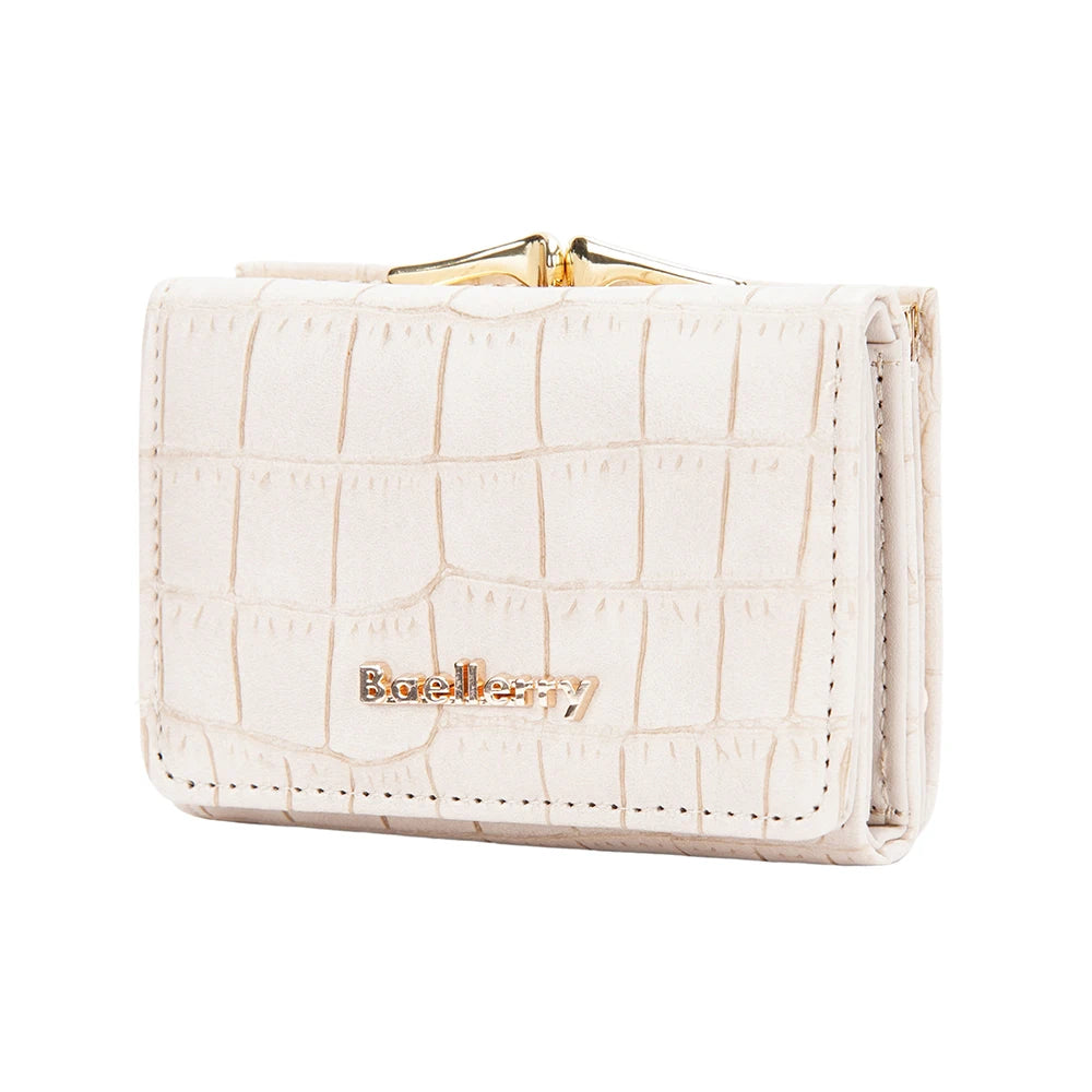 Baellerry Short Women’s Wallet — Crocodile Pattern Coin & Card Holder with Photo Slots, Hasp Purse for Girls