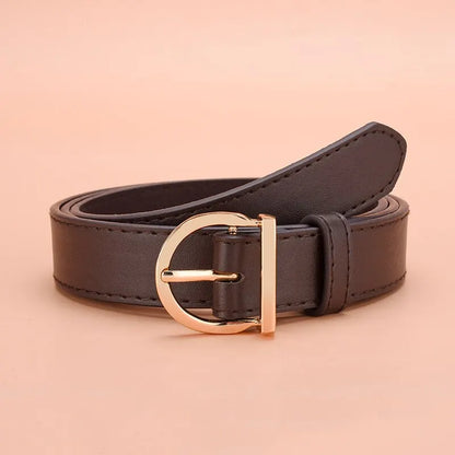 Women's Fashion Pin Buckle Thin Belt – Genuine Soft PU Leather Belt for Cargo Pants & Jeans, Windproof Design