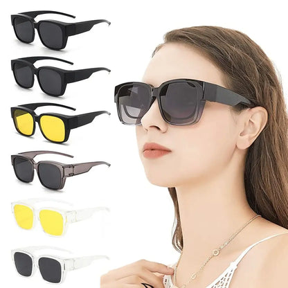 UV Protection Fit Over Glasses Sunglasses - Polarized Wrap Around Square Shades | Wearable Over Prescription Glasses