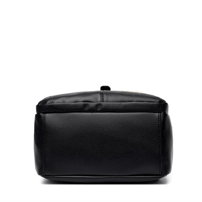 Luxury Leather Backpack for Women - Vintage Black Daypack, Casual School Bag for Girls, Mochila Rucksack Style