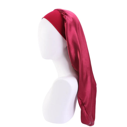 Long Satin Sleep Bonnet for Women — Silky Hair Care Cap with Wide Elastic Band for Braids, Curly & Natural Hair