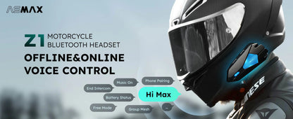 ASMAX Z1 Motorcycle Bluetooth Intercom — IP67 Waterproof Helmet Headset with 2-Chip 8-Core, HiFi Speakers, ENC, Fast Charging