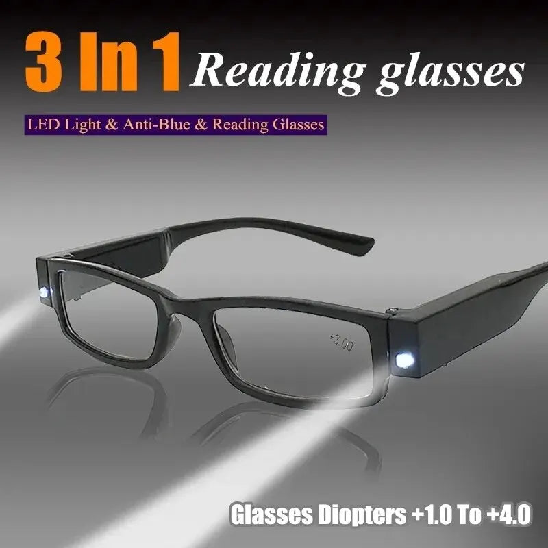 2021 LED Light Reading Glasses – Full Frame Fashion Eyewear for Men & Women, +1.0 to +4.0 Diopters