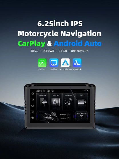 EKIY 6.25" Portable Digital Dashboard with Wireless CarPlay & Android Auto GPS Navigation - Anti-Theft Removable Screen for Motorcycle   2/2