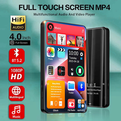 HD MP3 MP4 Player – Full Touch Screen, Bluetooth 5.2, 16GB, Built-in Speaker, Music Player, FM Radio, Recording & Ebook