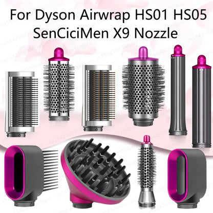 Hair Styler Nozzle for Dyson Airwrap HS01/HS05 & Sencicimen X9 – Multi Hair Curler & Smoothing Brush Attachment