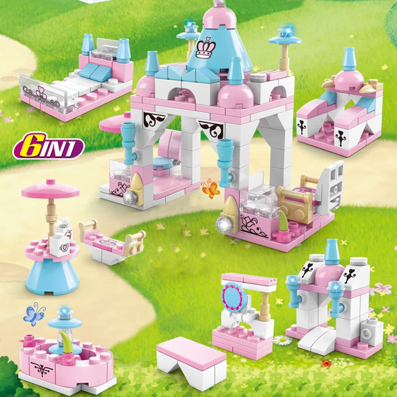6-in-1 Girls Castle Building Block Kit — Deformable, Creative Structures, Compatible Construction Toy