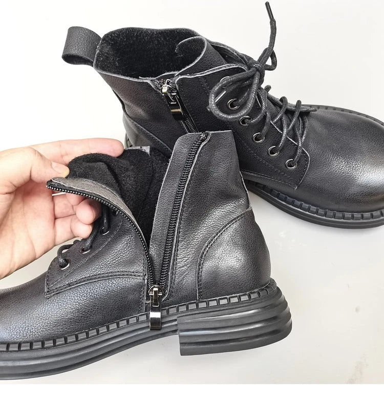 Careaymade 100% Genuine Leather Wide Casual Women’s Short Boots – Big Size, Handmade Men’s Wool Boots