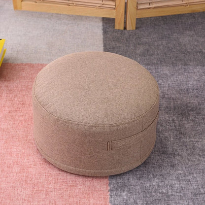 Round Tatami Floor Cushion – Thick Pouf Ottoman with Detachable Washable Cover & Side Handle