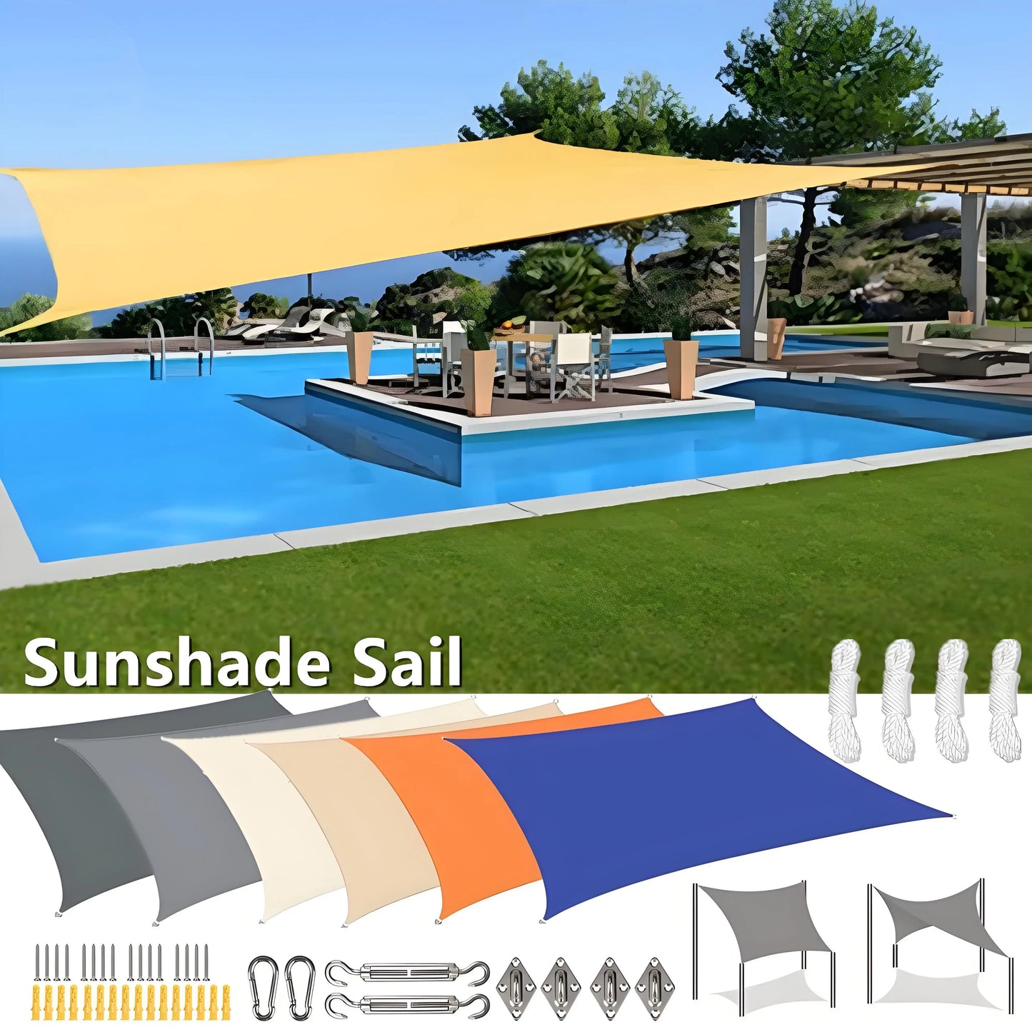 Waterproof Sun Shade Sail Canopy - UV Block Outdoor Patio Garden Backyard Awning Privacy Shelter