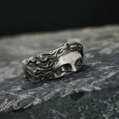Men's Retro Venus Mask Ring – Adjustable Thai Silver Relief, Creative Statement Jewelry Gift