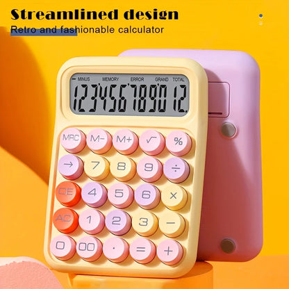 12-Digit Large LCD Desktop Calculator – Big Round Button Flexible Keyboard Calculator for Office, School & Everyday Use