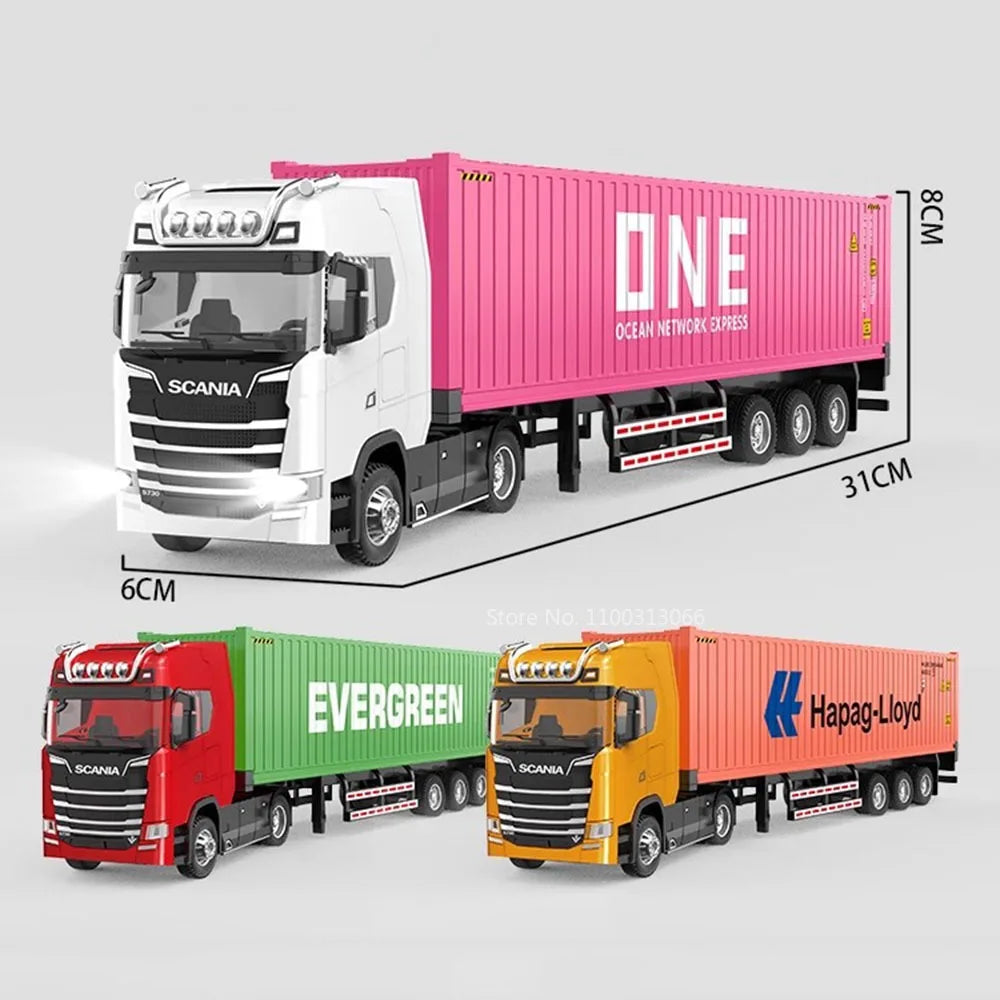 1:50 Diecast Transport Truck Model — Alloy Container Trailer with Doors, Light & Sound, Miniature Toy Gift for Kids