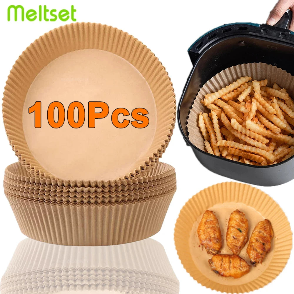 50/100Pcs Disposable Air Fryer Paper Liners Non-Stick Round Baking Parchment for Kitchen Cooking