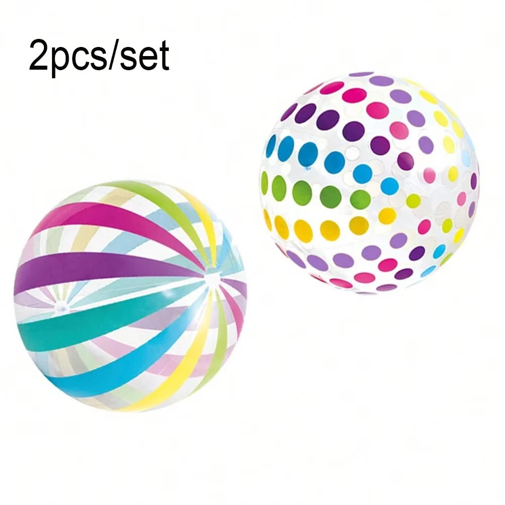 2-Pack 15.35-Inch Colorful Striped Transparent Inflatable Beach Balls — Fun Set for Beach & Pool Party Games