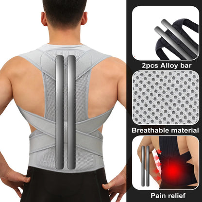 Alloy Bar Posture Corrector – Scoliosis Back Brace Spine Corset with Shoulder Therapy Support, Orthopedic Posture Correction Belt