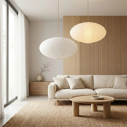 2PCS White Oval Paper Lantern Lampshades - Foldable Hanging Ceiling Light Decor for Home