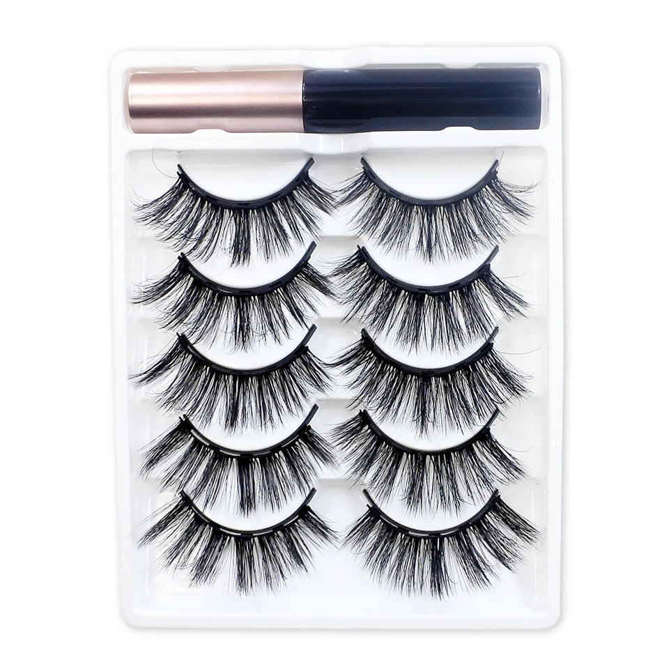 REDSIREN 5 Pairs Magnetic Eyelashes with Eyeliner – Reusable Thick Natural False Lashes