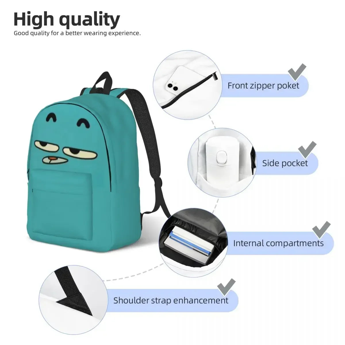 Gumball Cartoon Backpack - Spacious School Bookbag for College Students, Men & Women Hiking Daypack