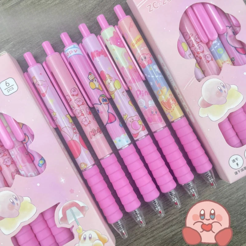 6pcs Kirby Gel Pens – 0.5mm Black Ink Cute Anime Cartoon Ballpoint Pens for School, Office & Gifts