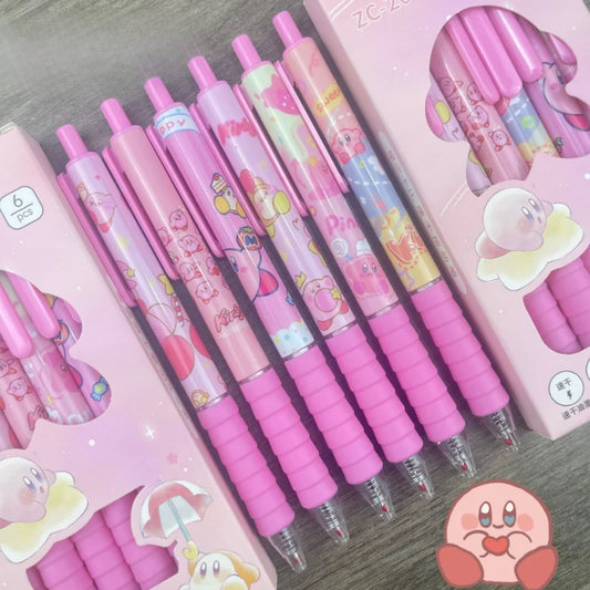 6pcs Kirby Gel Pens – 0.5mm Black Ink Cute Anime Cartoon Ballpoint Pens for School, Office & Gifts