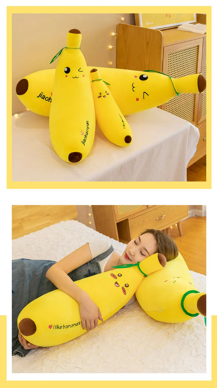 Banana Long Throw Pillow – Cute Super Soft Plush Leg Hug Doll for Bed, Perfect Girl Plush Toy