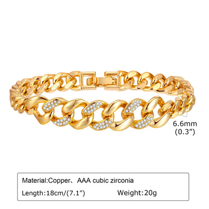 14K Gold Plated Paperclip Chain Bracelet with Cubic Zirconia Chunky Adjustable Link Jewelry for Women