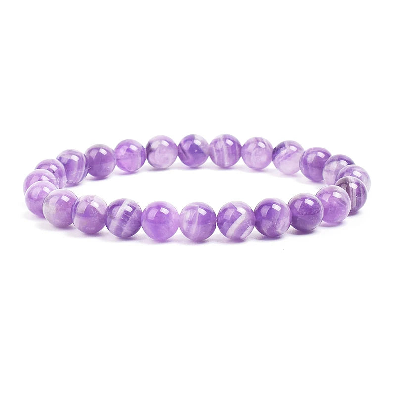 Natural Stone Bead Bracelet - Amethyst Crystal Quartz Aquamarine Jade Agate Elastic Bangle Jewelry for Women & Men