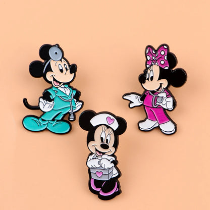 3pcs Mouse Doctor Enamel Pin Set – Medical Badge Brooches for Backpack, Hat, Collar & Lapel, Cosplay Accessories Gift