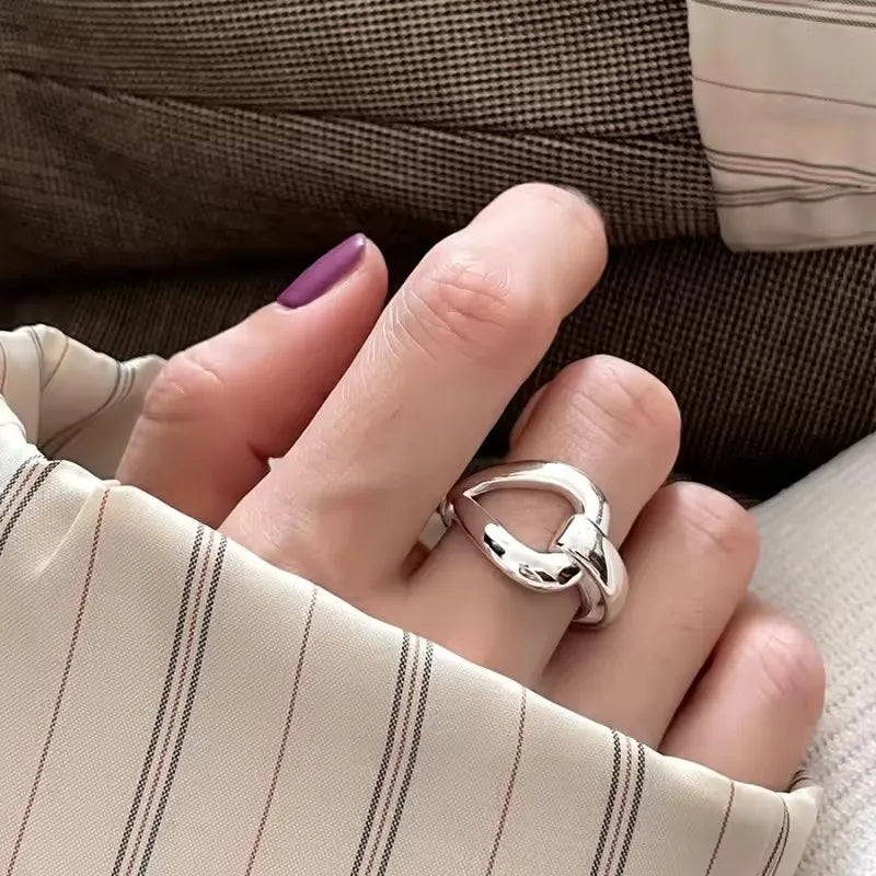 VENTFILLE 925 Sterling Silver Adjustable Ring – Vintage Hollow Line Punk Hip Hop Couple Jewelry