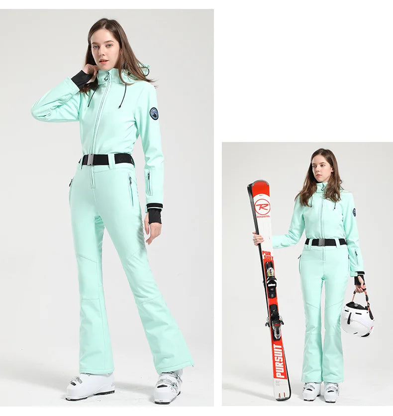 Gsou Women’s Winter Snow Jumpsuit – One-Piece Ski Suit, Thermal Waterproof & Windproof Outdoor Sportswear for Snowboarding