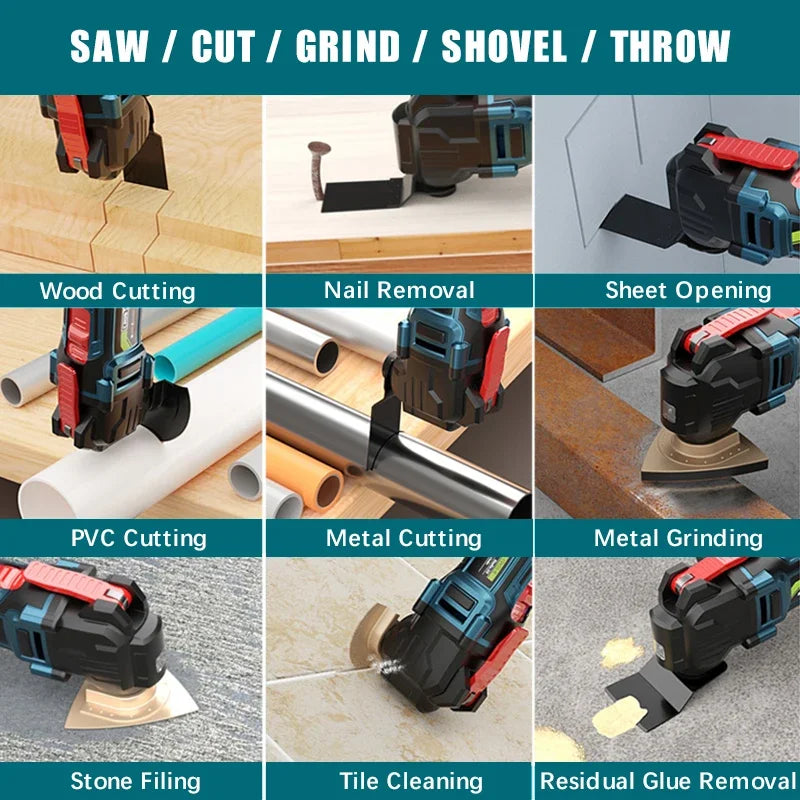 Electric Oscillating Multi-Function Tool – Woodworking Trimmer & Shovel, Compatible with Makita/Dewalt 18V