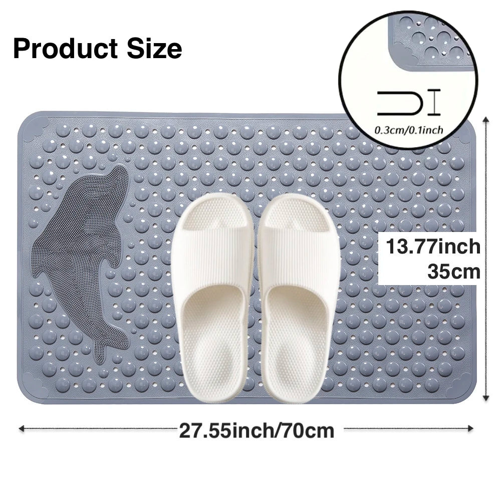 Dolphin Rectangular Non-Slip Bath Mat – 35x70cm PVC Anti-Skid Bathroom & Bathtub Foot Rug