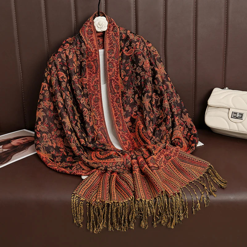 Luxury Autumn Cashmere Pashmina Shawl – Warm Winter Scarves for Women, Printed Cotton Foulard Stole Scarf 2023