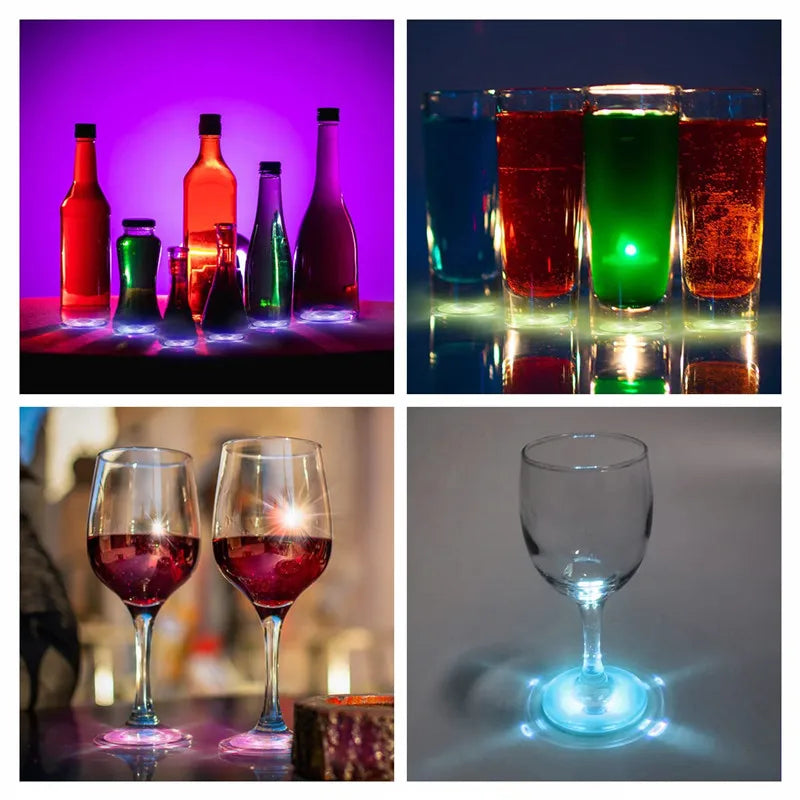 10-100PCS LED Flash Coaster Lights – Battery-Powered Luminous Bottle & Wine Cup Stickers for Bar, Party, KTV