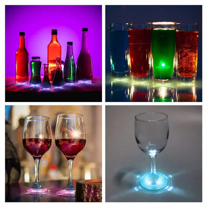 10-100PCS LED Flash Coaster Lights – Battery-Powered Luminous Bottle & Wine Cup Stickers for Bar, Party, KTV
