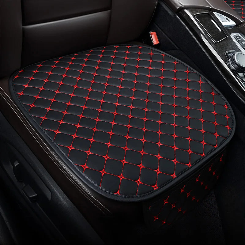 PU Leather Car Seat Cushion - Breathable Embroidered Square Seat Cover for All Seasons