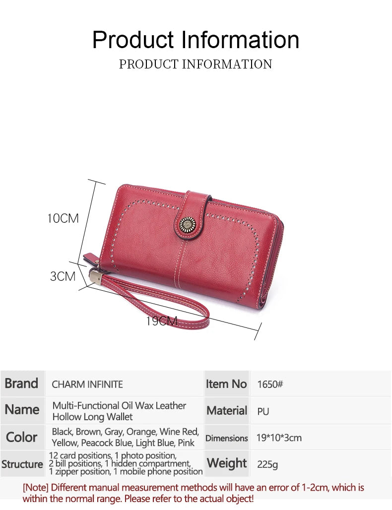 Vintage Large Capacity Women's Purse – Monochromatic Multi-Card Long Wallet with Zipper & Wrist Strap