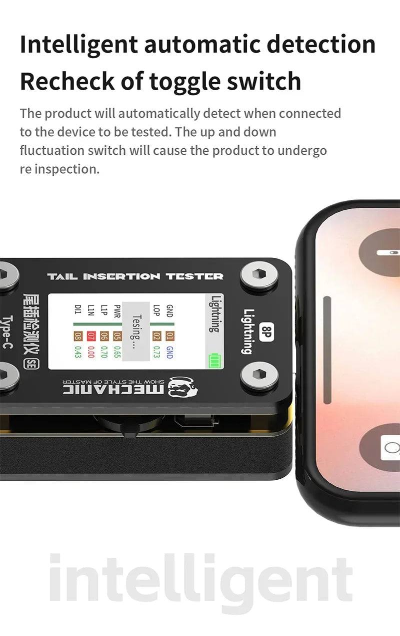 MECHANIC T-824 SE Tail Insertion Tester – Type-C & Lightning Interface Detector for Phone Repair Tools