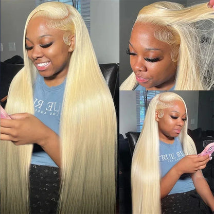 40-42 Inch 613 Blonde HD Lace Front Wig – 13x6 Straight Human Hair, 250% Density Brazilian Wig for Women