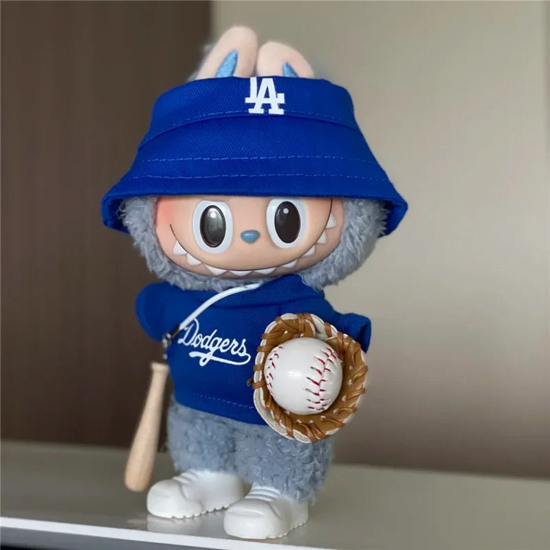 Labubu 15-17cm Doll Sports Outfit – LA Baseball & Trendy Tennis/Badminton Clothing, T-Shirt & Cargo Pants Set