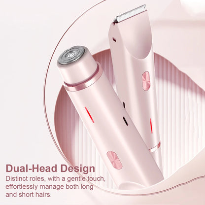 Women’s 2-in-1 Electric Razor – Dual-Head Painless Wet & Dry Bikini Trimmer with Detachable Head Shaver