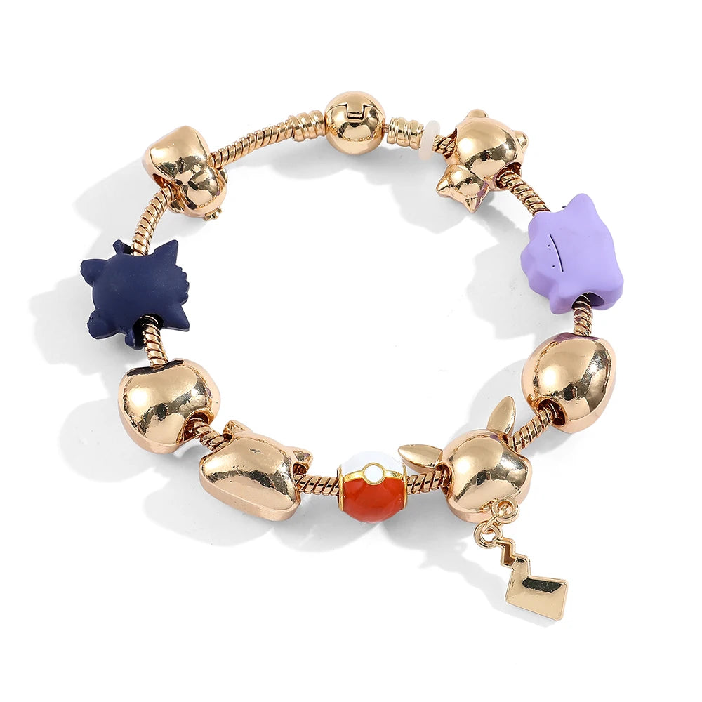 Japan Anime Pokemon Bracelet – Kawaii Pikachu, Gengar, Squirtle & Bulbasaur Pendant, DIY Bangle Beads Charms for Women